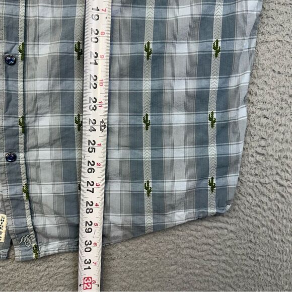Moon Shine Pearl Snap Shirt Mens Large Blue Plaid Cactus Regular Fit Western - Picture 13 of 16